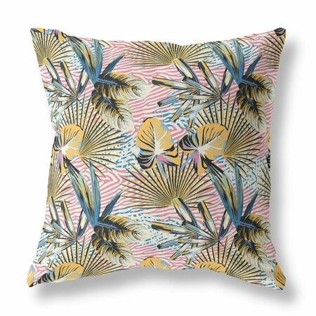 PALACEDESIGNS 26 in. Tropical Indoor & Outdoor Throw Pillow Gold Blue & Pink PA3089665